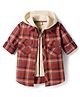 Rikidoos Cotton Woven Full Sleeves Hooded Checks Shirt With Zipper Attached T-Shirt - Rust Orange & Cream