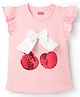 Babyhug Cotton Knit Frill Sleeves  T-Shirt with Bow Applique Cheery Print & Sequin Detailing - Multicolor