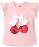 Babyhug Cotton Knit Frill Sleeves  T-Shirt with Bow Applique Cheery Print & Sequin Detailing - Multicolor