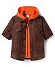 Rikidoos Cotton Woven Full Sleeves Hooded Checks Shirt With Zipper Attached T-Shirt - Brown & Orange