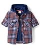 Rikidoos Cotton Woven Full Sleeves Hooded Checks Shirt With Zipper Attached T-Shirt - Brown & Blue