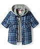 Rikidoos Cotton Woven Full Sleeves Hooded Checks Shirt With Zipper Attached T-Shirt - Blue