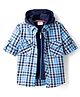 Rikidoos Cotton Woven Full Sleeves Hooded Shirt With Zipper Attached T-Shirt - Blue