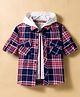 Rikidoos Cotton Woven Full Sleeves Hooded Checks Shirt With Zipper Attached T-Shirt - Navy Blue & White
