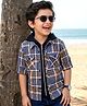 Rikidoos Cotton Woven Full Sleeves Hooded Checks Shirt With Zipper Attached T-Shirt - Grey