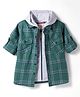 Rikidoos Cotton Woven Full Sleeves Hooded Checks Shirt With Zipper Attached T-Shirt - Sea Green & Grey