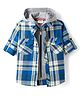 Rikidoos Cotton Woven Full Sleeves Hooded Checks Shirt With Zipper Attached T-Shirt - Blue