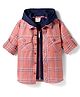 Rikidoos Cotton Woven Full Sleeves Hooded Shirt With Zipper Attached T-Shirt - Navy Blue & Peach
