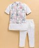 LITTLE COLLARS Cotton Silk Blend Woven Full Sleeves Solid Kurta & Pyjama  With Abstract Embroidered Nehru Jacket Set - Cream