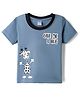 Tango Single Jersey Knit Half Sleeves T-Shirt with Giraffe & Text Print - Blue
