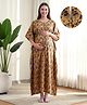 Bella Mama Cotton Woven Half Sleeves Maternity Nursing Kaftan with Floral Print - Multicolor