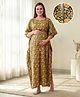 Bella Mama Cotton Woven Half Sleeves Maternity Nursing Kaftan with Floral Print - Green
