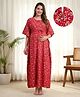 Bella Mama Cotton Woven Half Sleeves Maternity Nursing Kaftan with Floral Print - Red