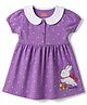 Babyhug Cotton Knit One Piece Dress with Peter Pan Collar and Polka Dot & Bunny Print Purple 0-3 Months