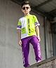 OLLINGTON ST. Cotton Knit Half Sleeves Cut & Sew T-Shirt & Joggers Set - Lime Green & Plum