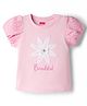 Babyhug Cotton Knit T-Shirt with Graphics, Schiffli and Embroidery Detailing Pink 6-9 Months