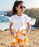 OLLINGTON ST. Cotton Knit Half Sleeves Top & Printed Shorts Set - White & Multicolor