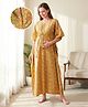 Bella Mama Cotton Woven Half Sleeves Maternity Nursing Kaftan with Floral Print - Olive Green