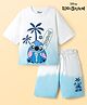 Pine Kids Disney Single Jersey Knit Half Sleeves T-Shirt & Shorts Set With Stitch Graphics - Multicolor