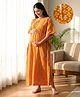 Bella Mama Cotton Woven Half Sleeves Maternity Nursing Kaftan with Floral Print - Mustard