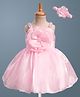 Enfance Sleeveless Pearl Embellished Floral Applique Detailed Knee Length Dress With Headband  - Pink