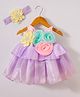 Enfance Sleeveless Pearl Embellished Floral Applique Detailed Knee Length Dress With Headband - Purple
