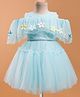 Enfance Cold Shoulder Stone Embellished Floral Applique Detailed Knee Length Dress - Light Blue
