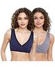 Adira Cotton Spandex Knit Pack Of 2 Solid Plunge Bras -  Navy Blue & Steel Grey