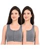 Adira Cotton Elastane Knit Pack Of 2 Solid Front Open Maternity Bras - Steel Grey
