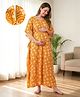 Bella Mama Cotton Woven Half Sleeves Maternity Nursing Kaftan with Floral Print - Yellow