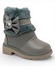 Lil Lollipop Bow Stone Applique & Fur Detailed Zip Closure Boots - Grey