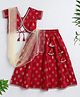 The Magic Wand Woven Half Sleeves Abstract Printed Lace Embellished Lehenga Choli Set with Dupatta - Red