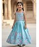Lagorii Satin Woven Sleeveless Floral Embroidered Lehenga & Choli Set - Aqua Blue