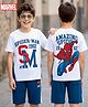 Pine Kids Marvel Single Jersey Knit Half Sleeves T-Shirt & Shorts Set with Spiderman Graphics - White & Blue