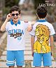 Pine Kids Disney Single Jersey Knit Raglan Half Sleeves Polo T-Shirt with Lion King Graphics - White & Blue