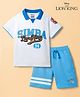 Pine Kids Disney Single Jersey Knit Raglan Half Sleeves Polo T-Shirt with Lion King Graphics - White & Blue