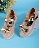 PASSION PETALS Bow Applique Detailed & Stone Embellished Velcro Closure Ballerinas - Gold