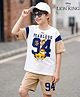 Pine Kids Disney Single Jersey Knit Drop Shoulder Half Sleeves T-Shirt & Shorts Set with Lion King Graphics - White & Beige