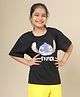 Kidsville Cotton Knit Lilo & Stitch Featuring Half Sleeves Character Sequins Embellished Tee - Black