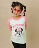 Kidsville Cotton Knit Mickey & Friends Featuring Full Raglan Sleeves Minnie Mouse Printed Tee - Pink & Grey