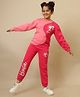 Kidsville Knit Mattel Featuring Full Sleeves Colour Blocked Barbie Printed Light Winter Sweatshirt & Joggers Set - Pink