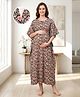 Bella Mama Cotton Woven Half Sleeves Maternity Nursing Kaftan with Floral Print - Black