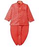 Ridokidz Cotton Woven Full Sleeves Kurta Dhoti Set with Sequin Detailing & Embroidery - Orange