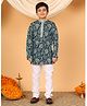 BT DEZINES Viscose Rayon Woven Full Sleeves Floral & Vines Embroidered Sequins Embellished Kurta & Pyjama Set - Teal Blue