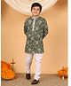 BT DEZINES Viscose Rayon Woven Full Sleeves Floral & Vines Embroidered Sequins Embellished Kurta & Pyjama Set - Olive Green