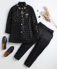 BT DEZINES Velvet Woven Full Sleeves Thread Work Embroidered Sequins Embellished Sherwani & Trousers With Necklace Set - Black