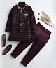 BT DEZINES Velvet Woven Full Sleeves Thread Work Embroidered Sequins Embellished Sherwani & Trousers With Necklace Set - Burgundy