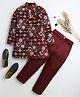 BT DEZINES Velvet Woven Full Sleeves Floral Embroidered Sequins Embellished Sherwani & Trousers With Necklace Set - Maroon