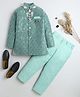 BT DEZINES Velvet Woven Full Sleeves Abstract Embroidered Sequins Embellished Sherwani & Trousers Set With Necklace - Mint Green