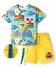 OLLINGTON ST. Cotton Knit Half Sleeves T-Shirt With Hawaii Print & Shorts Set - Multicolour & Yellow